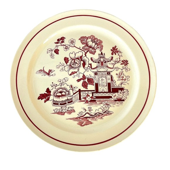 Vintage Taylor Smith Taylor Red Asian Design Dinner Plate 10” Crazing - Picture 1 of 7